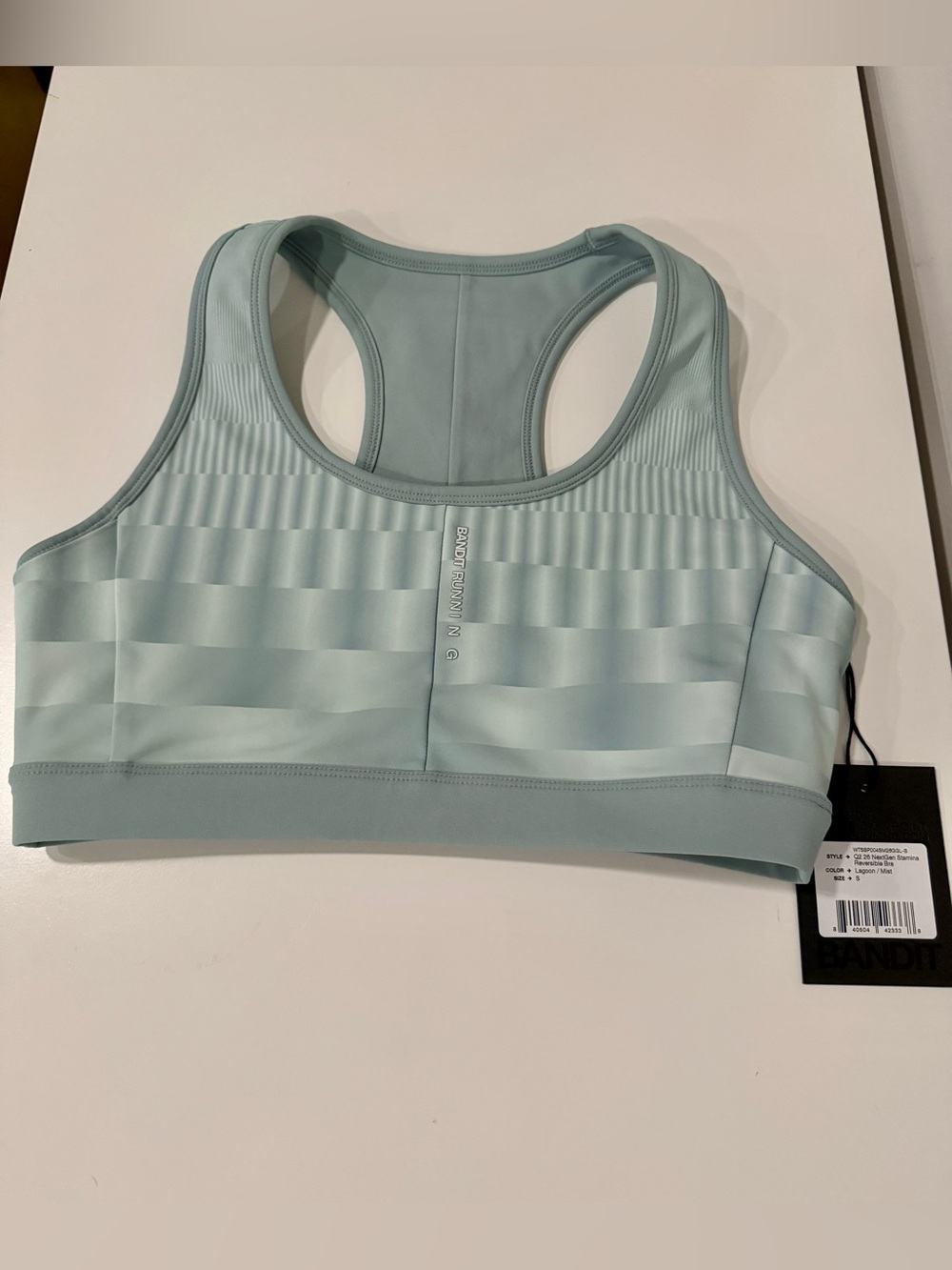 NWT BANDIT VANISHER REVERSO SCOOP NECK RUN BRA GROWING GRID LAGOON / MIST SIZE S - Picture 4 of 7